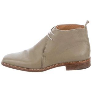 Hermes leather ankle lace-up chukka boots taupe grey beige green IT 36.5 6.5